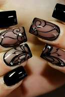 Dark Ins-style Black Vine Press-on Nail Art Popular among European and American foreign