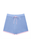Women With Pocket Blue Lace Up Knitted Mini Shorts Vintage High Elastic Waist Female Chic Lady Shorts