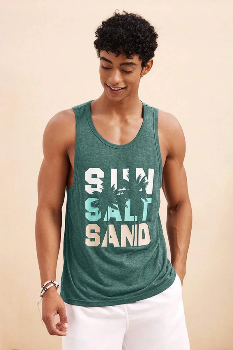 Summer Fresh And Simple Letter Men's Men's Round Neck Vest Fitness Breathable Vest