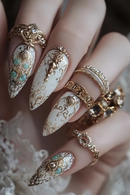 24pcs Classical Flowers Press on Nails Flowers False Nails Wearable Spicy Girls Fake Nails for Women