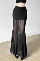 Mesh Long Skirts Women Transparent Patchwork Wrap Skirts Coquette Slim Fit Skirt