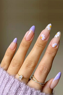 24pcs Free Glue Press on Nail Tip Nails Design Manicure Fresh Floral Almond Water Droplet Shaped Nails
