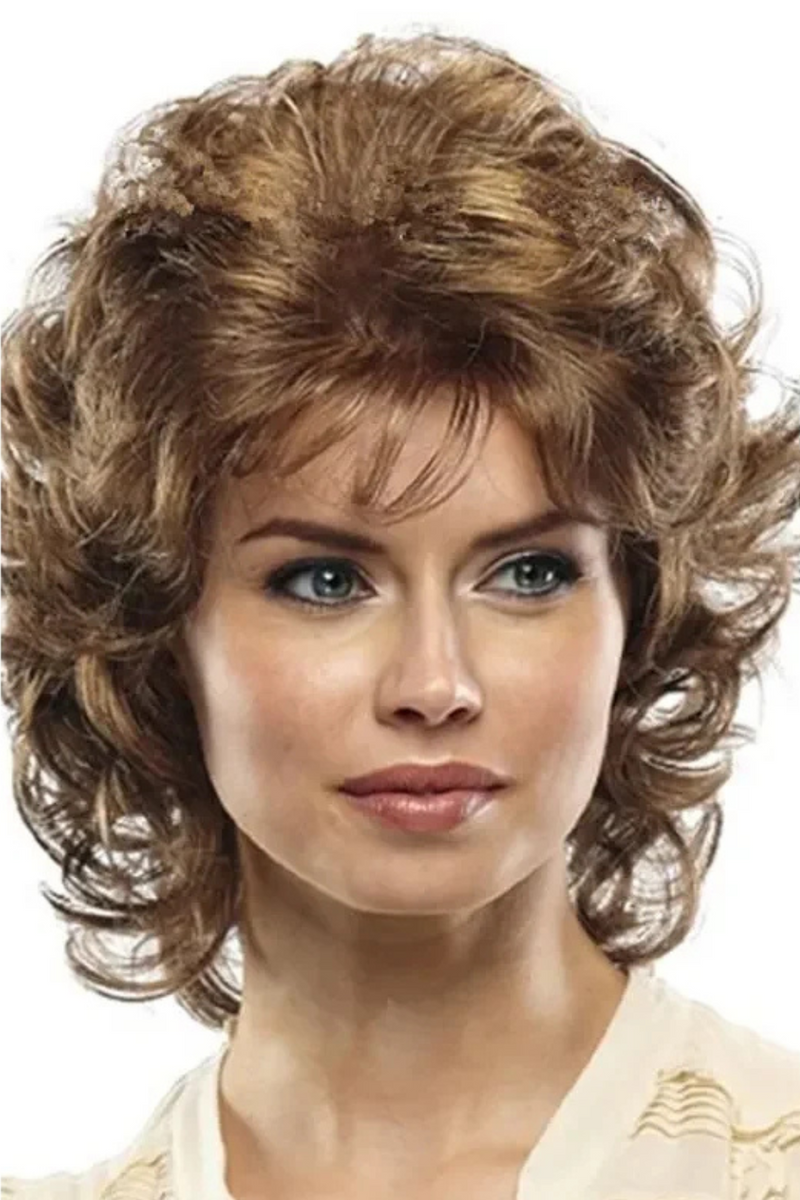 Women Brown Curly Hair Wave Curly Wigs Short Curly Bob Hair Natural