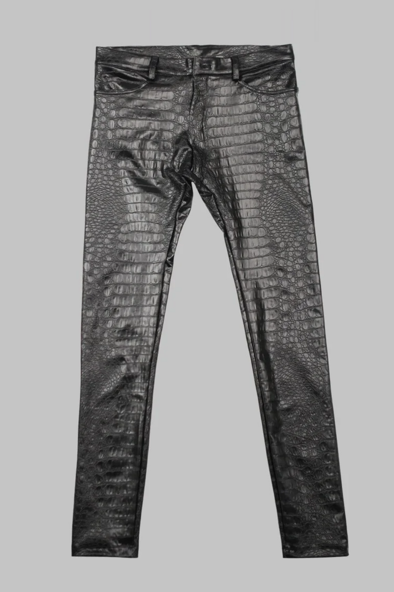 Men Pants Grain PU Leather Casual Jean Boots pants Skinny Solid Trousers