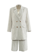 Set for Women Lapel Double Breasted Coat Mid Pants Striped Suit Female