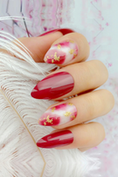 Wine Red Arcylic False Nails Gradient Glitter Gold Short Stiletto Fake Nails With Jelly Glue Sticker DIY Manicure Accessory