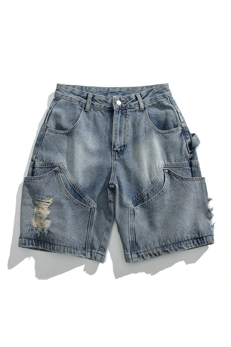 Cargo Denim Shorts Summer Men Casual Loose Ripped Jeans Shorts Hip Hop Shorts