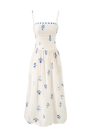 Floral Embroidery Sling Dresses Women Elegant Holiday Summer Dresses Beautiful Girl Midi Robe