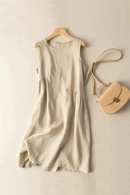 Linen Dress for Women Sleeveless Simple Loose Slim Large Size Mid-length Vest Dress