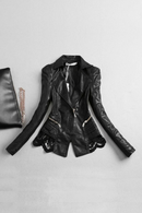 Leather Jacket Women Spring  Autumn Lace Patchwork Short Slim Coat