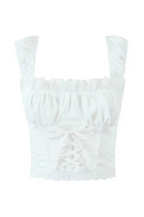 Women Lace Patchwork White Tank Top Front Bandage Summer Crop Top Cotton