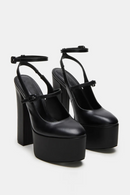 Platform Round Toe Solid Sandals Block High Heels Double Strap Buckles Women Stilettos Summer