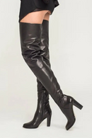 Women Thigh High Boots Faux Leather Block Heeled Boots Over Knee High Shoes Woman