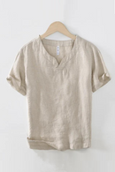 Summer Linen Short Sleeve T Shirt for Men Casual Thin Solid Slim Men Clothing