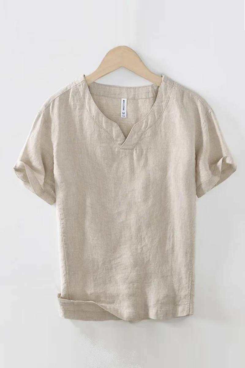Summer Linen Short Sleeve T Shirt for Men Casual Thin Solid Slim Men Clothing