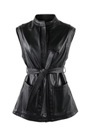 Spring Short Black Soft Leather Vest Women Luxury Chic Sleeveless Jacket