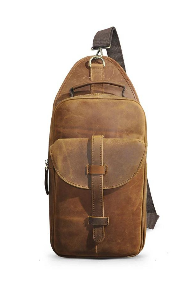 Leather Retro Chest Pack Sling Bag Design Travel One Shoulder Bag Backpack For Men