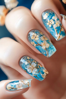 24pcs/set Medium long fake nails for Spring summer season Flowers leaf gradient almond tips press on false nail art