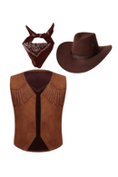 Kids Boys Western Vest with Bandanna and Felt Hat for Carnival Cosplay Themed Party Dress Up