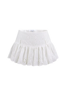 Women's Hollow out Embroidery White Mini Skirt Side Zipper Low waist A Line Lace