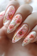24pcs/set Medium long fake nails Swan fish flowers for summer season gradient almond square ballet tips press on false nails