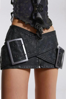 Spring Casual Retro Style Sashes Leather Skirts Women's Slim Fit A-line Mini Skirt