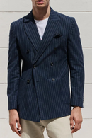 ﻿ Blazer Casual Suit Stripe Double Breasted Jacket Prom Elegant Smoking Slim Retro Fit Suit Coat Blazer for Men