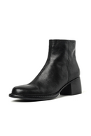 Leather Women Ankle Boots Spring Autumn Heeled Boots Retro Ladies Round Toe Black Zipper Boots