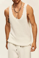 Men Summer Casual Ripped Knitted Vest Tank Tops Solid Men Summer Clothes Sleeveless Camisole Men Tops