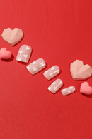 White Love Heart Nail Valentine's Day Press on Nails Short Coffin Head Acrylic Nail Tips