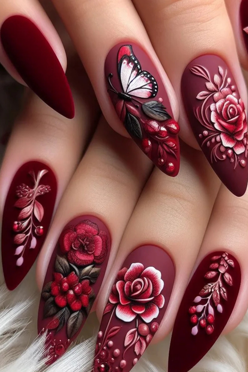 24pcs Red Full Cover Press on Nails Simple Mid-length Almond False Nails Sets Finished Fake Nail