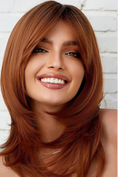 Auburn Synthetic Hair Wig for White Women Long Layered Ginger Wigs with Bangs Natural