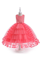 Summer White Princess Party Kids Dress For Girls Trailing Lace Embroidery Flower Bridesmaid Girl Dresses Child Wedding Ball Gown