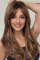 Long Curly Brown White Wigs With Eight Character Bangs For Women Natural Wig