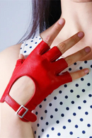 Real Leather Half Fingers Gloves Black Silver Square Buckle Ultra-Thin Pure Fingerless Mittens