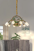 Nordic Decoration Chandelier Floral Wedding Pastoral Green Leaf Flower Glass Led Pendent Lamp