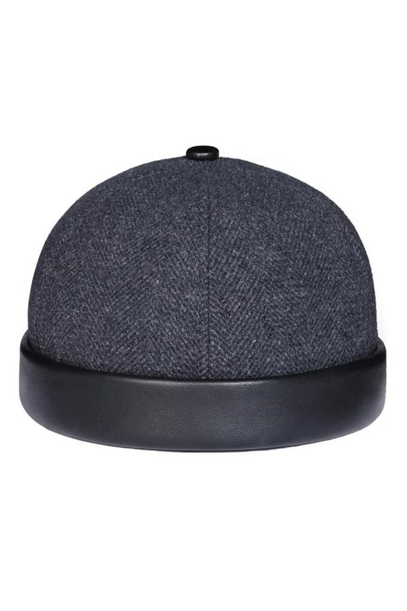 Winter British French Sailor Hats For Men Male Genuine Leather Wool Round Caps Plaid Woolen Beanie Retro