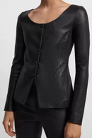 Stretch Leather Jacket For Women Luxury Genuine Elastic Sheepskin Cardigan 2024 U-neck V Hem Slim Fit Tops Mujer Tight Clothing