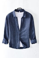 Linen Shirts for Men Spring Summer Causal Long Sleeve Top Retro Lapel Plain Shirt Simple Breathable