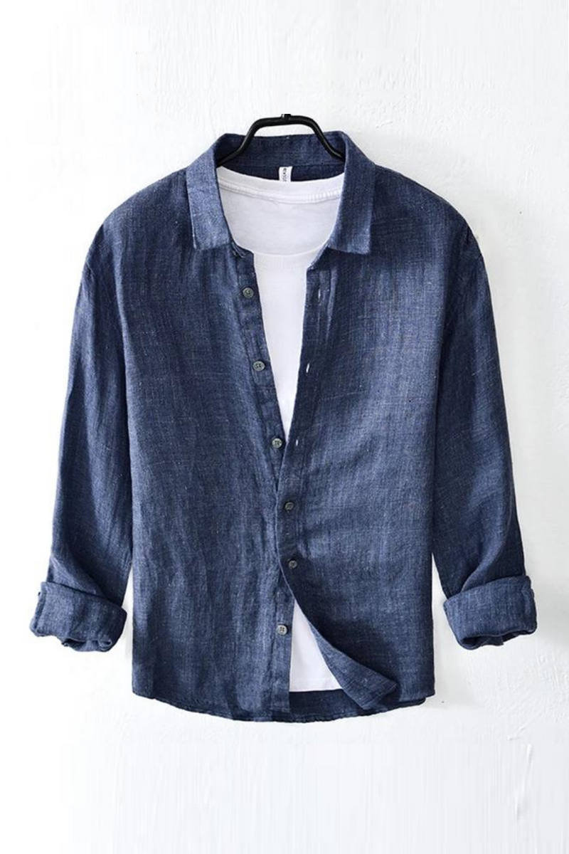 Linen Shirts for Men Spring Summer Causal Long Sleeve Top Retro Lapel Plain Shirt Simple Breathable