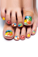 24pcs Summer Cute Fake Toe Nails Beach Coconut Tree Fruit False Toenail Tips for Women Press on Toenails