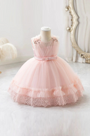 Summer Baby Dresses Pearls Lace Birthday Dress for Toddler Wedding Party Gown