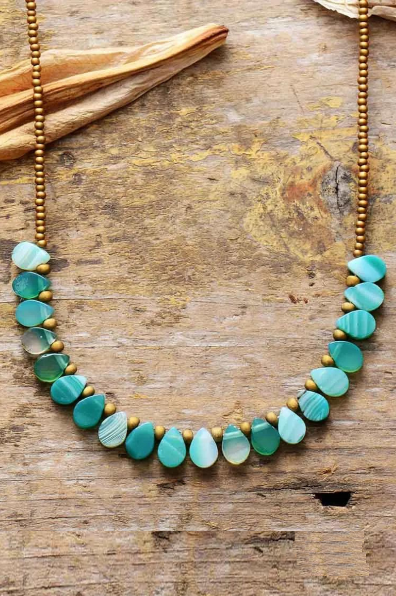 Women Chokers Necklaces Green Semiprecious Stone Seed Beads Short Collar Trendy Statement Costume Jewelry Mom Gifts