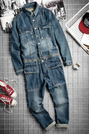 Spring Fall Mens Vintage Detachable Denim Cargo Overalls Tops Straight Pants Rompers Male Jumpsuit