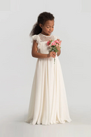 Chiffon Flower Girl Dresses Hollow Lace Kids Weddings Gowns Junior Bridesmaid Dress 4-13 Years