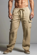 Men Cotton Linen Long Pants Summer Breathable Linen Trousers Male Casual Elastic Waist Casual Pants