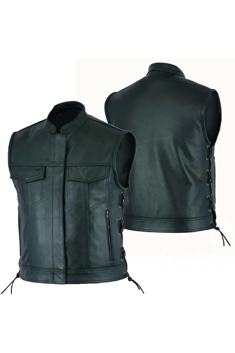 Vest Leather Punk Fashion Casual Coat Motorcycle Vest Men Solid Vest Fleet
