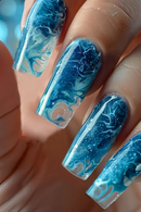 24PCS Pink Ocean Gradient False Nail Medium Square Press on Nails Full Cover Wearable Manicure Art