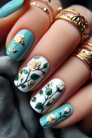 24pcs Short Square Fake Nails Press On Removable False Nails with Pattern Nail Art Elegant