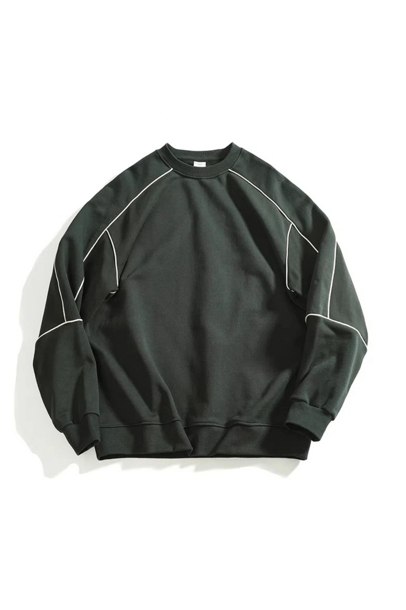 Heavy extra thick pullover round neck wool circle hoodie men splicing line loose drop shoulder